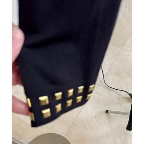 Catherine Malandrino Black Sheath Dress LBD Ruching | Gold Embellishmets Size M - Picture 4 of 14